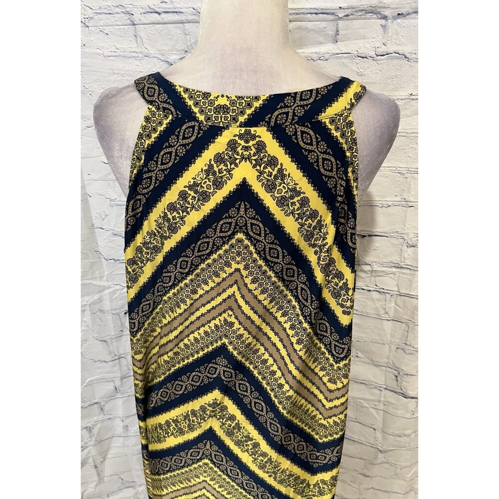 Tacera Boho Stretchy Shift Dress 2X Flowy Sleeveless Navy/Yellow Print - Picture 5 of 8